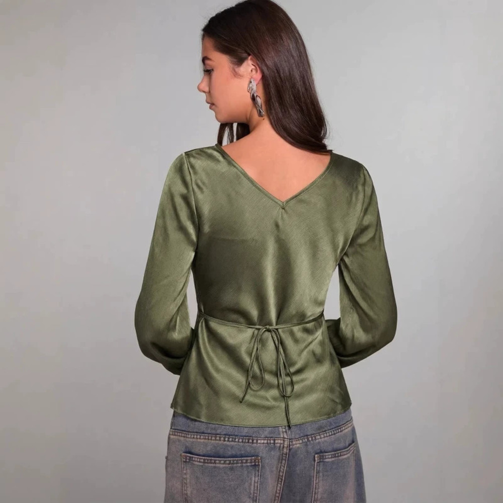 ZARA Womens Solid Color Slim Fit Pullover Collar Blouse Spring Summer Fashion